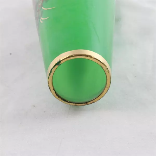 Bohemian Emerald Green Glass Bud Vase 8" Hand-Painted Floral Gilt Detail