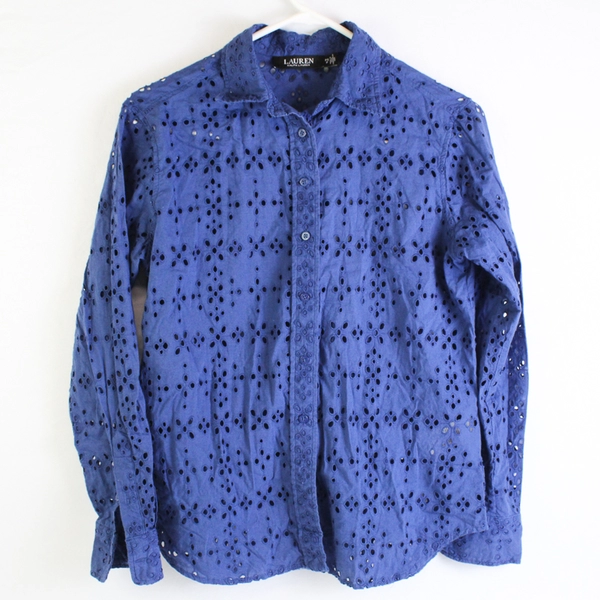 Ralph Lauren Blue Long Sleeve Button Up Collared Shirt Women's Size PS