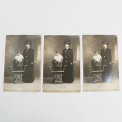 Lot Of 3 RPPC Studio Portraits Woman Standing By Child On Chair Duplicate 1910s