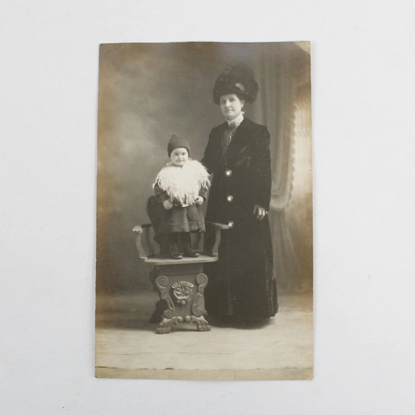 Lot Of 3 RPPC Studio Portraits Woman Standing By Child On Chair Duplicate 1910s