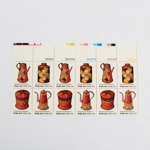 Scott #1778a Folk Art USA (Pennsylvania Toleware) Plate Block of 12 Stamps MNH