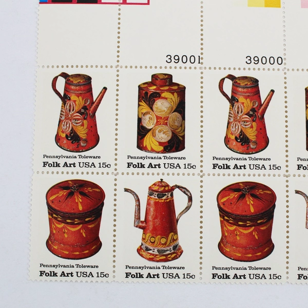 Scott #1778a Folk Art USA (Pennsylvania Toleware) Plate Block of 12 Stamps MNH