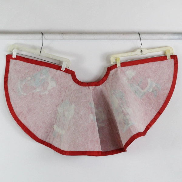 Handmade Christmas Tree Skirt 34" Red Sewn Santa Claus Decals 