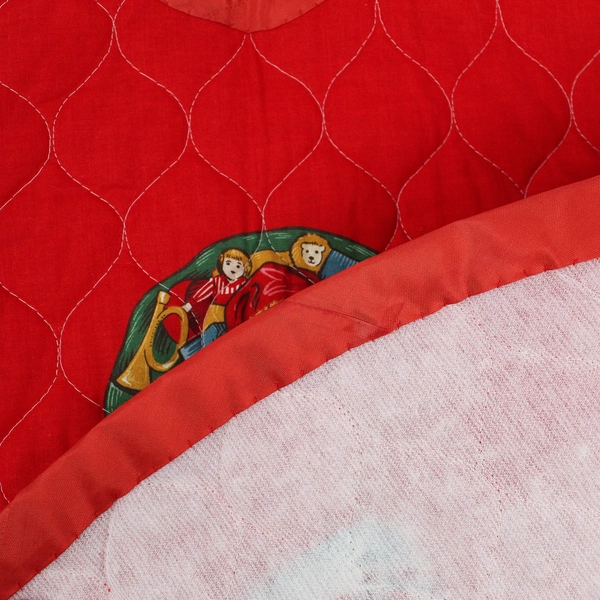 Handmade Christmas Tree Skirt 34" Red Sewn Santa Claus Decals 