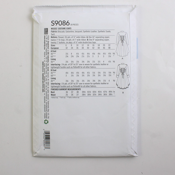 Simplicity S9086 Pirate Coat Dress Costume Women's Size R5 (14-22) 2020