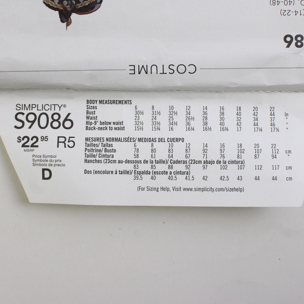 Simplicity S9086 Pirate Coat Dress Costume Women's Size R5 (14-22) 2020