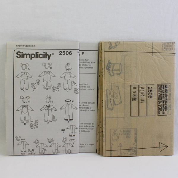 Simplicity Wrights 2506 Animals+ Costumes For Toddlers Size A (1/5, 1, 2, 3, 4)