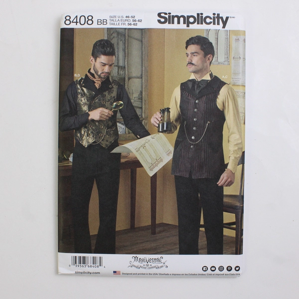 Simplicity Arkivestry Designs 8408 Shirt & Vests Costumes Men's Size BB (46-52)