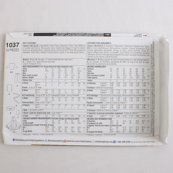 Simplicity Easy To Sew 1037 Ninja & Monk Costumes Patterns Boys Sz A (3-8) 2015