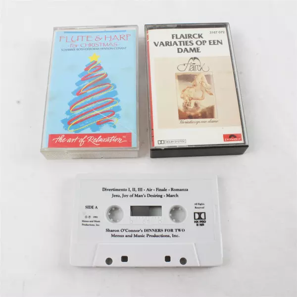 Lot of 3 Cassettes Flute & Harp Christmas & Canon In D & Flairck Varieties