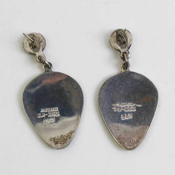 Vtg TM-235 Mexico Artisan Sterling Silver and Malachite Chip Teardrop Earrings