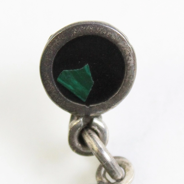 Vtg TM-235 Mexico Artisan Sterling Silver and Malachite Chip Teardrop Earrings