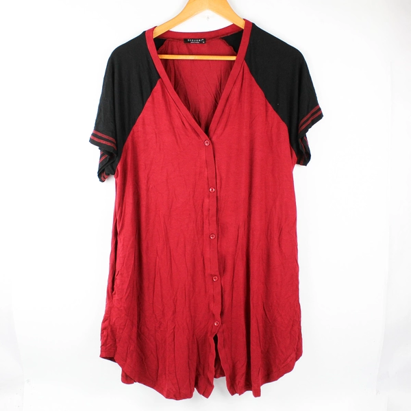 Ekouaer Women's XL Black and Red Button Up Sleep Shirt