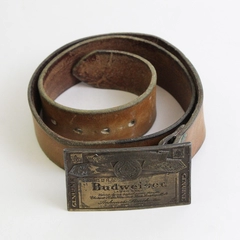 Men's Brown Leather Belt with Vintage Budweiser Buckle 38" L