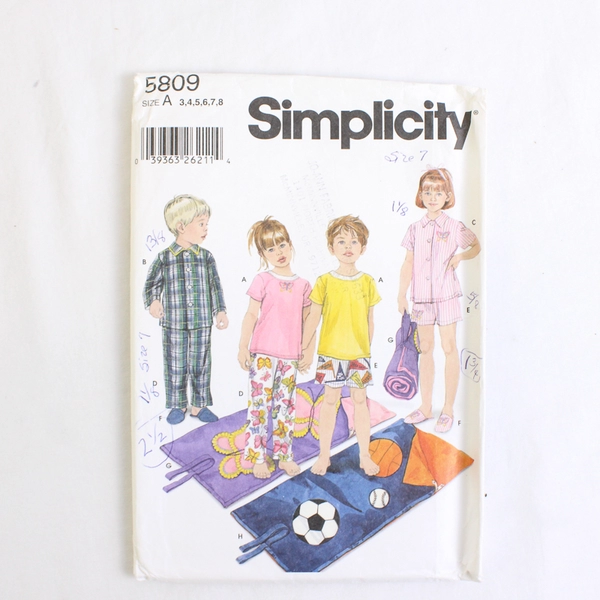 Simplicity 5809 Child's Pajama Patterns Unisex Size A (3, 4, 5, 6, 7, 8) 2002