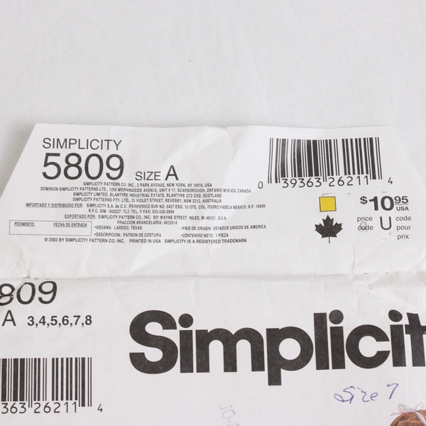 Simplicity 5809 Child's Pajama Patterns Unisex Size A (3, 4, 5, 6, 7, 8) 2002