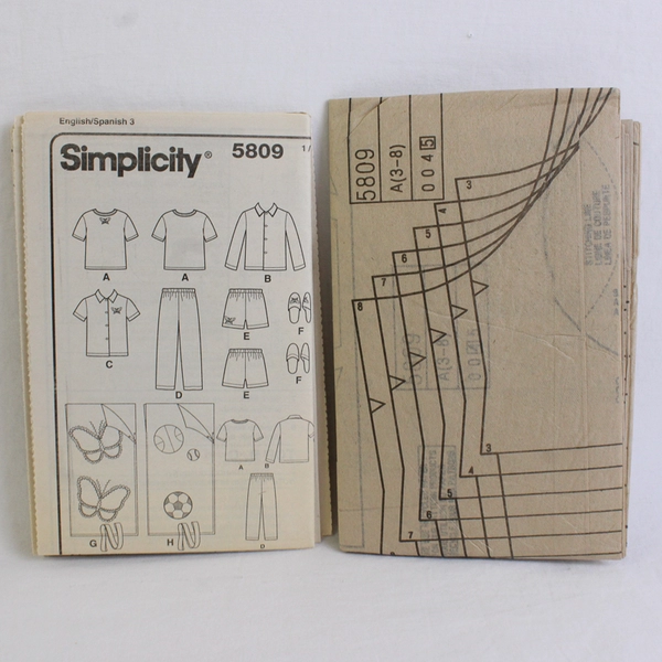 Simplicity 5809 Child's Pajama Patterns Unisex Size A (3, 4, 5, 6, 7, 8) 2002