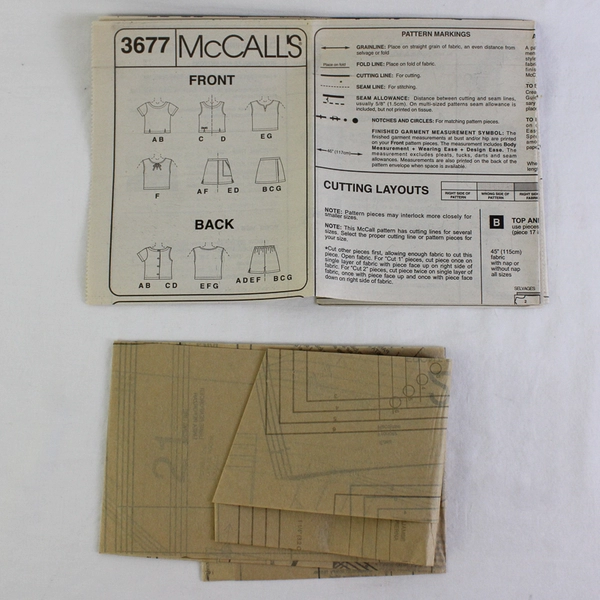 McCall's 3677 Tops & Skorts Patterns Childs/Girls Size CCE (3-4, 5-6) 2002