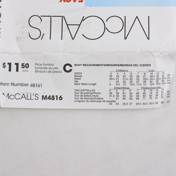 McCall's M4816 Tops & Bottoms Patterns Childs/Girls Size CCE (3-4, 5-6) 2005