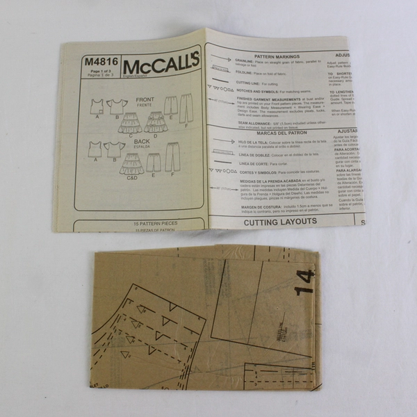 McCall's M4816 Tops & Bottoms Patterns Childs/Girls Size CCE (3-4, 5-6) 2005