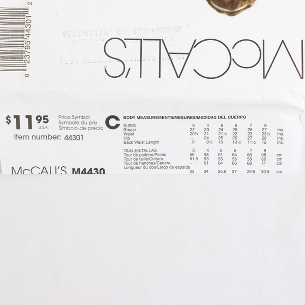 McCall's M4430 Dresses Patterns Childs/Girls Size CCE (3-4, 5-6) 2004