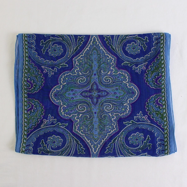 Jones New York Blue Paisley Sheer Chiffon Rectangle Scarf 13" by 58"