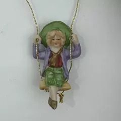Antique Bisque Porcelain Oil Lamp Pull Swinger Girl On Swing