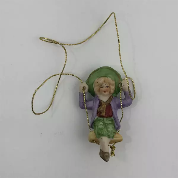 Antique Bisque Porcelain Oil Lamp Pull Swinger Girl On Swing