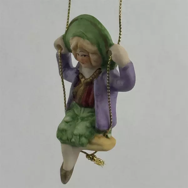 Antique Bisque Porcelain Oil Lamp Pull Swinger Girl On Swing