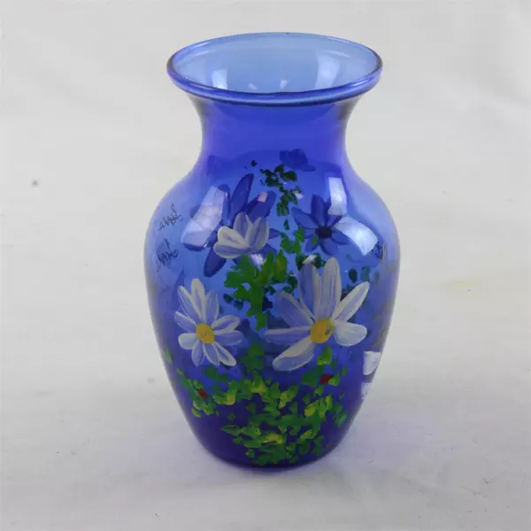 Hand Painted Blue Wildflower Vase Small 5" Ceramic Decorative Collectible