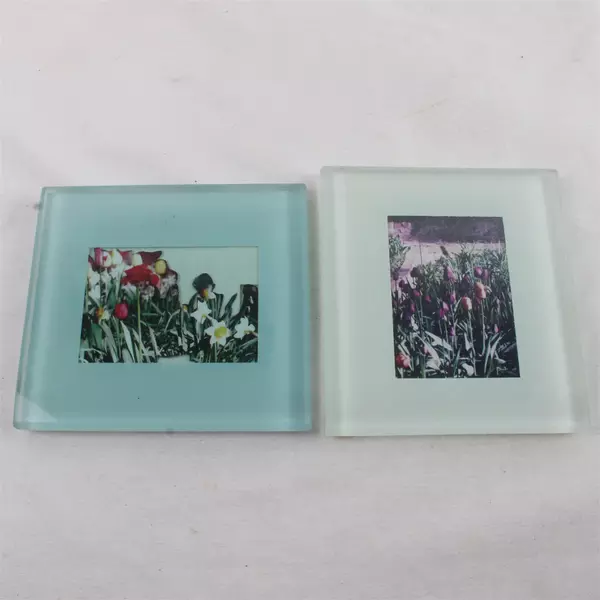 Set of 2 Glass Tile Drink Coasters Non-Slip Backing 4x4.25 Used