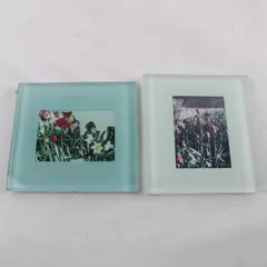 Set of 2 Glass Tile Drink Coasters Non-Slip Backing 4x4.25 Used