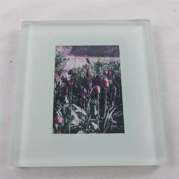 Set of 2 Glass Tile Drink Coasters Non-Slip Backing 4x4.25 Used