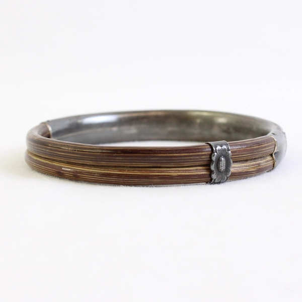 Antique Chinese Silver Double Bamboo Phoenix Bird Bangle Bracelet Size 2.4