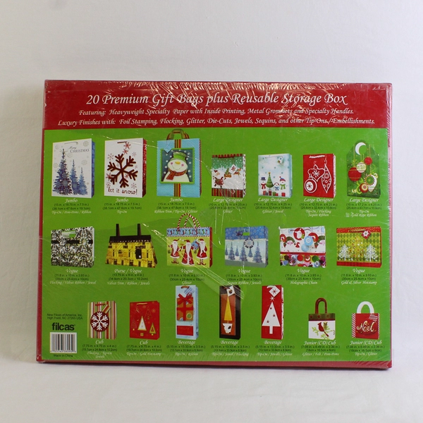 Filcas Set of 20 Premium Holiday Gift Bags and Reusable Storage Box