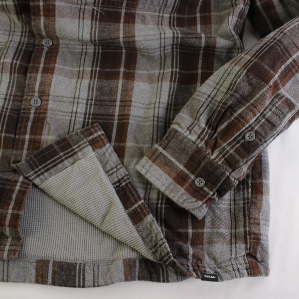 PrAna Men's M Standard Fit Double Lined Brown and Gray Plaid Flannel Sweater