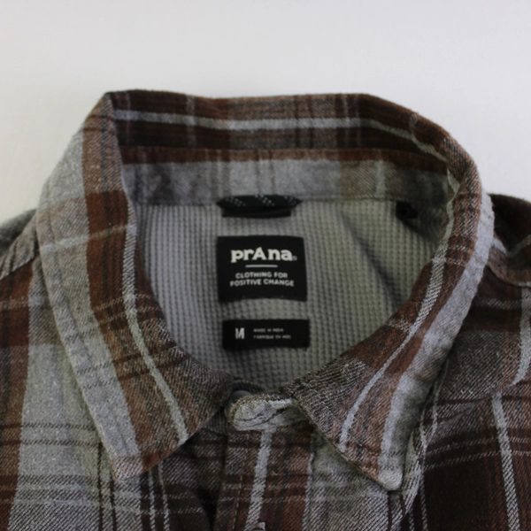 PrAna Men's M Standard Fit Double Lined Brown and Gray Plaid Flannel Sweater