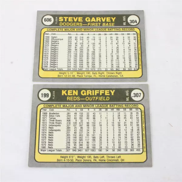 Lot of 7 Vintage Baseball Cards Ken Griffey Mike Schmidt Steve Garvey
