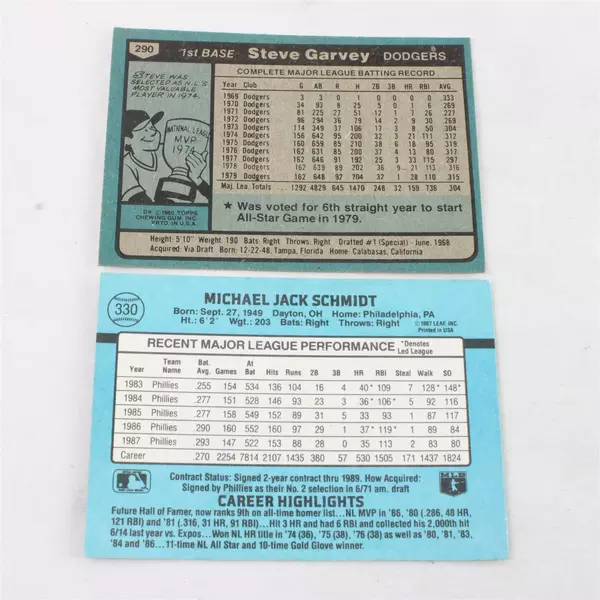 Lot of 7 Vintage Baseball Cards Ken Griffey Mike Schmidt Steve Garvey