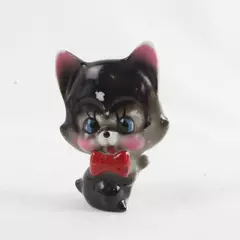 Vintage Redware Black Cat Figurine 2.5" Ceramic Collectible Paint Chip