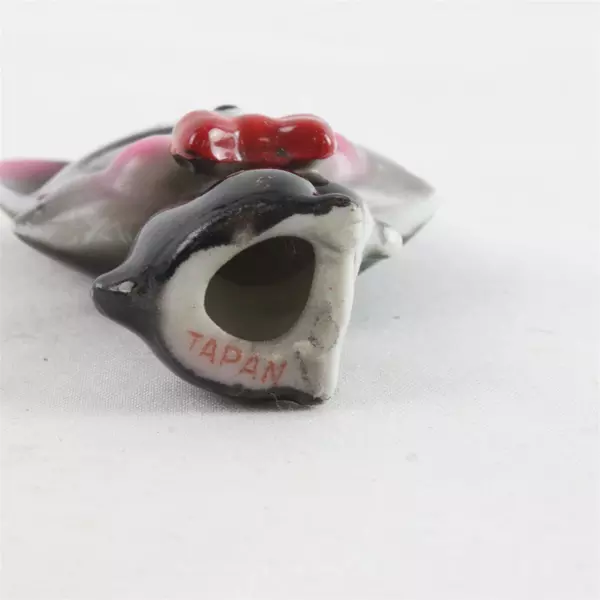 Vintage Redware Black Cat Figurine 2.5" Ceramic Collectible Paint Chip