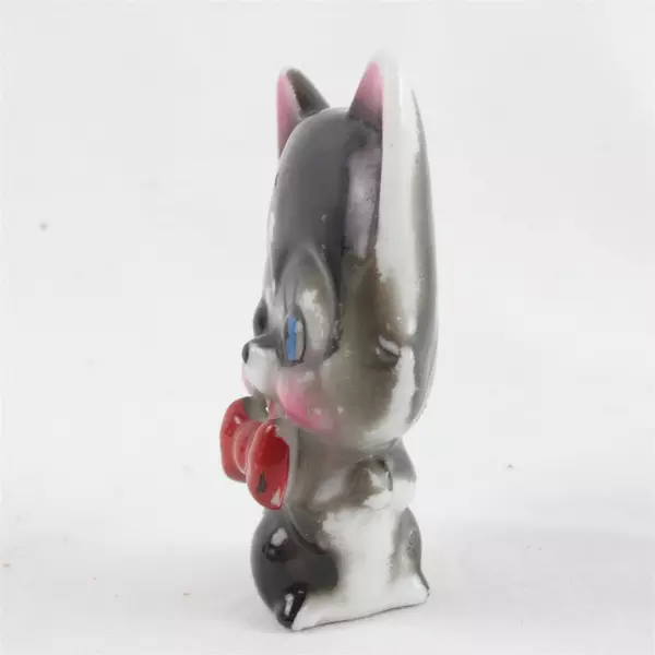 Vintage Redware Black Cat Figurine 2.5" Ceramic Collectible Paint Chip