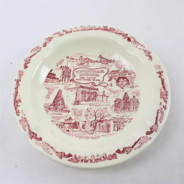 Vernon Kilns Vintage Souvenir Ashtray Tombstone Arizona 5.75" Ceramic