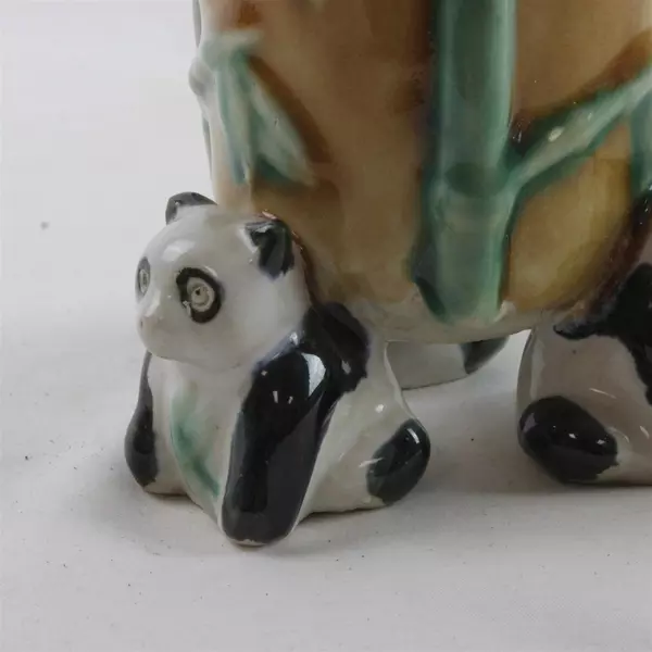 Vintage Ceramic Panda Bamboo Planter Hand-Painted Succulent Pot 4x4x4.75