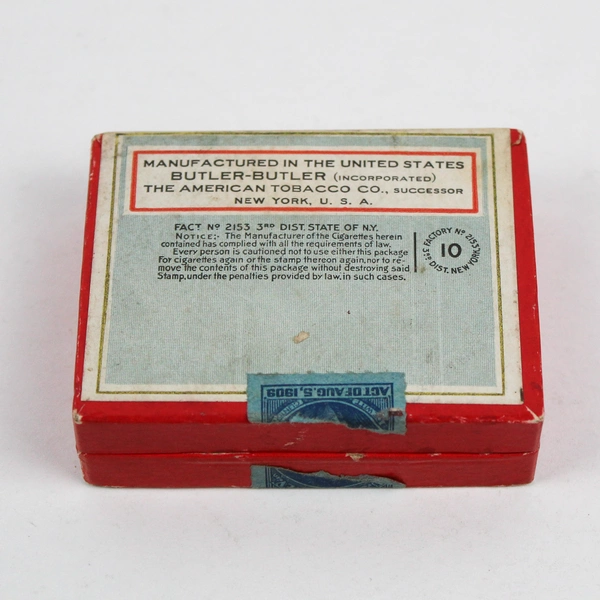 Egyptienne Straights Cork Tips Cigarettes Cardboard Box Tax Stamp 1910