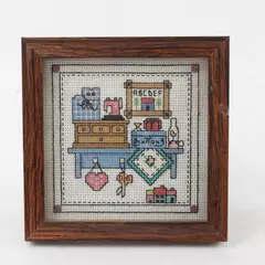 Vintage Framed Cross Stitch Picture Craft Room Wall Art 5.75" Square