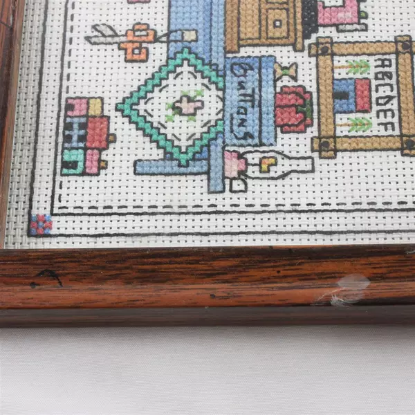 Vintage Framed Cross Stitch Picture Craft Room Wall Art 5.75" Square
