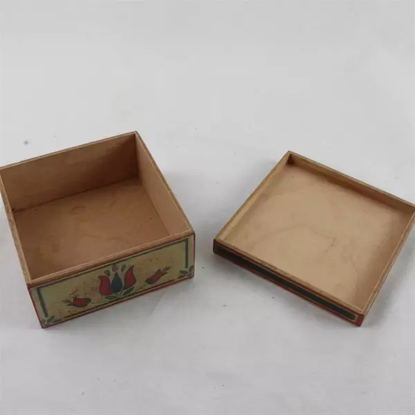 Vintage Hand-Painted Wooden Trinket Box Black Horse Rider Floral 4x4x2"