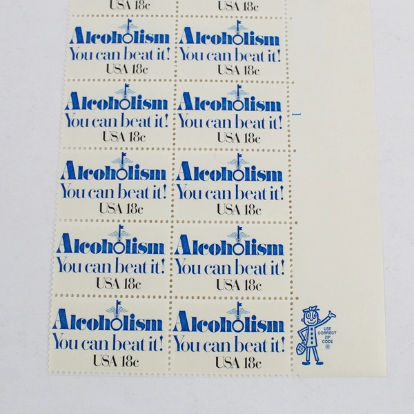 #1927 Plate Block of 20 1981 Alcoholism You Can Beat It MNH OG