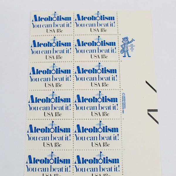 #1927 Plate Block of 20 1981 Alcoholism You Can Beat It MNH OG